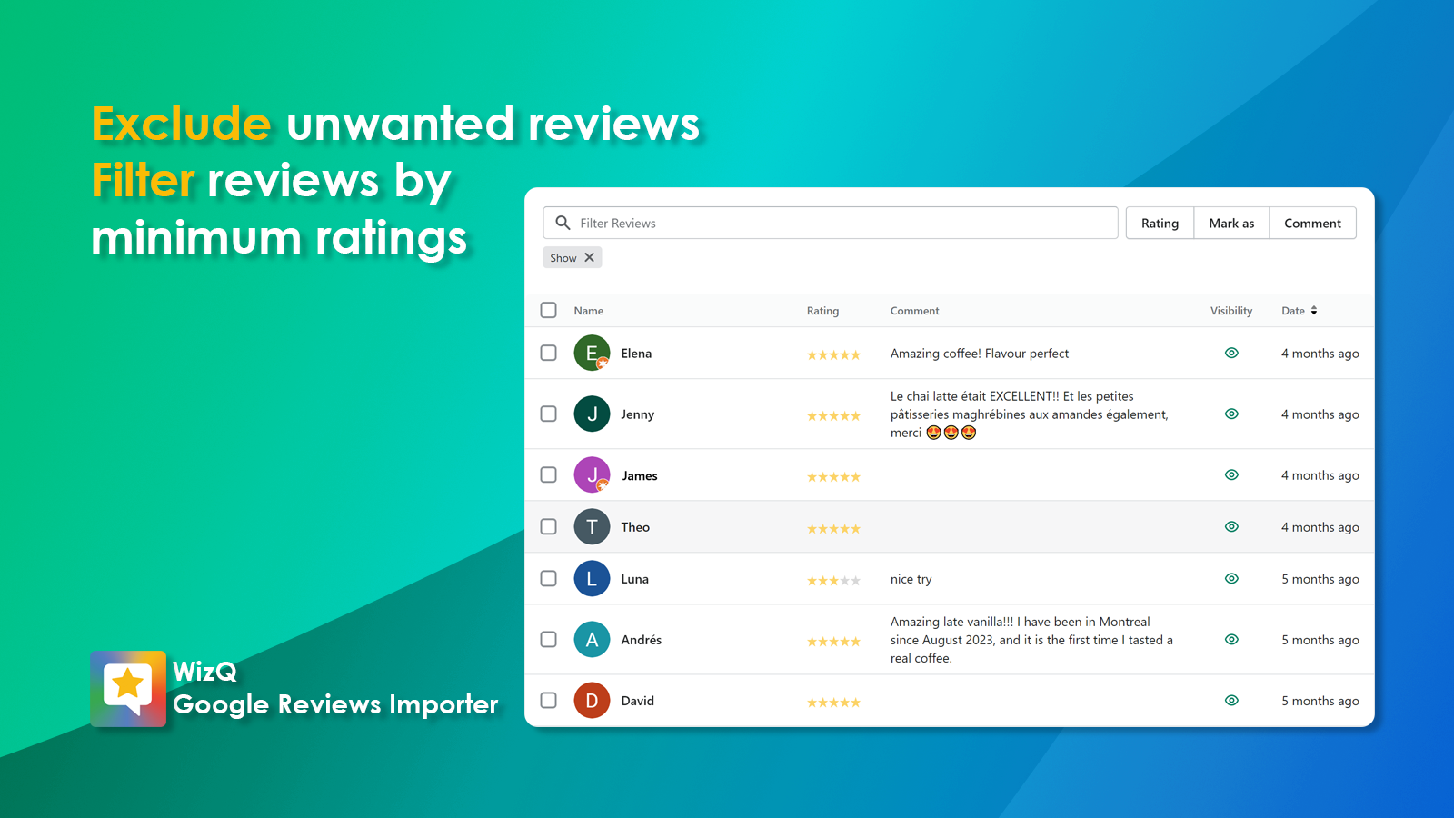 Exclude unwanted reviews and filter reviews by minimum ratings