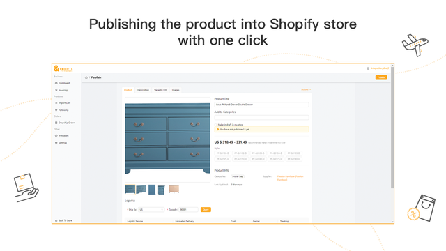 Publica los productos seleccionados en tu tienda Shopify con un solo clic.