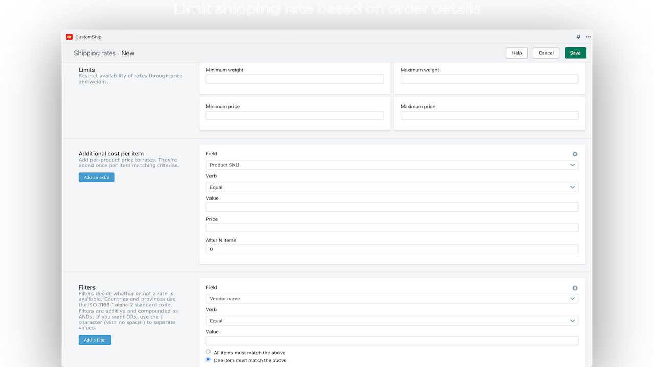 Limit shipping rates based on order details