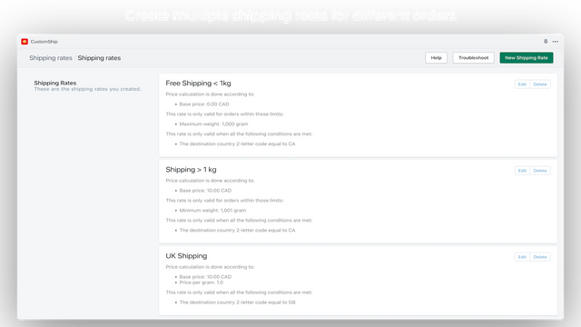 Stack multiple shipping rates