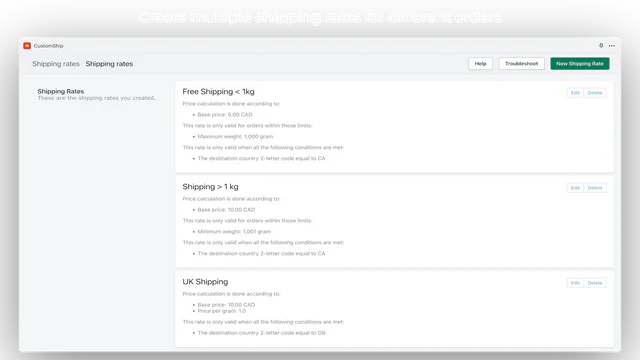 Stack multiple shipping rates