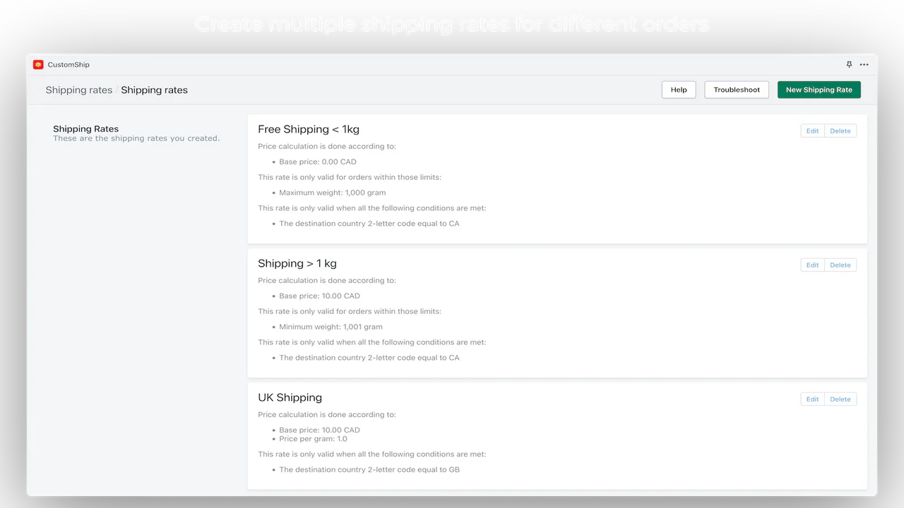 Stack multiple shipping rates