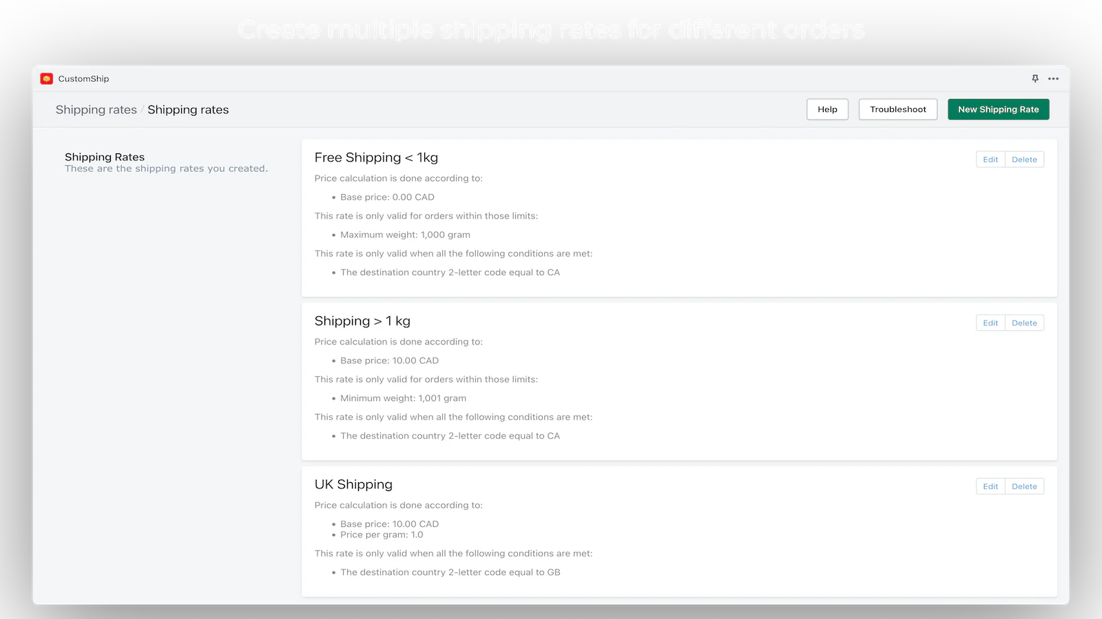 Stack multiple shipping rates