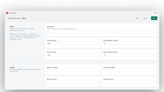 Tarifas dinámicas basadas en el precio o peso del pedido