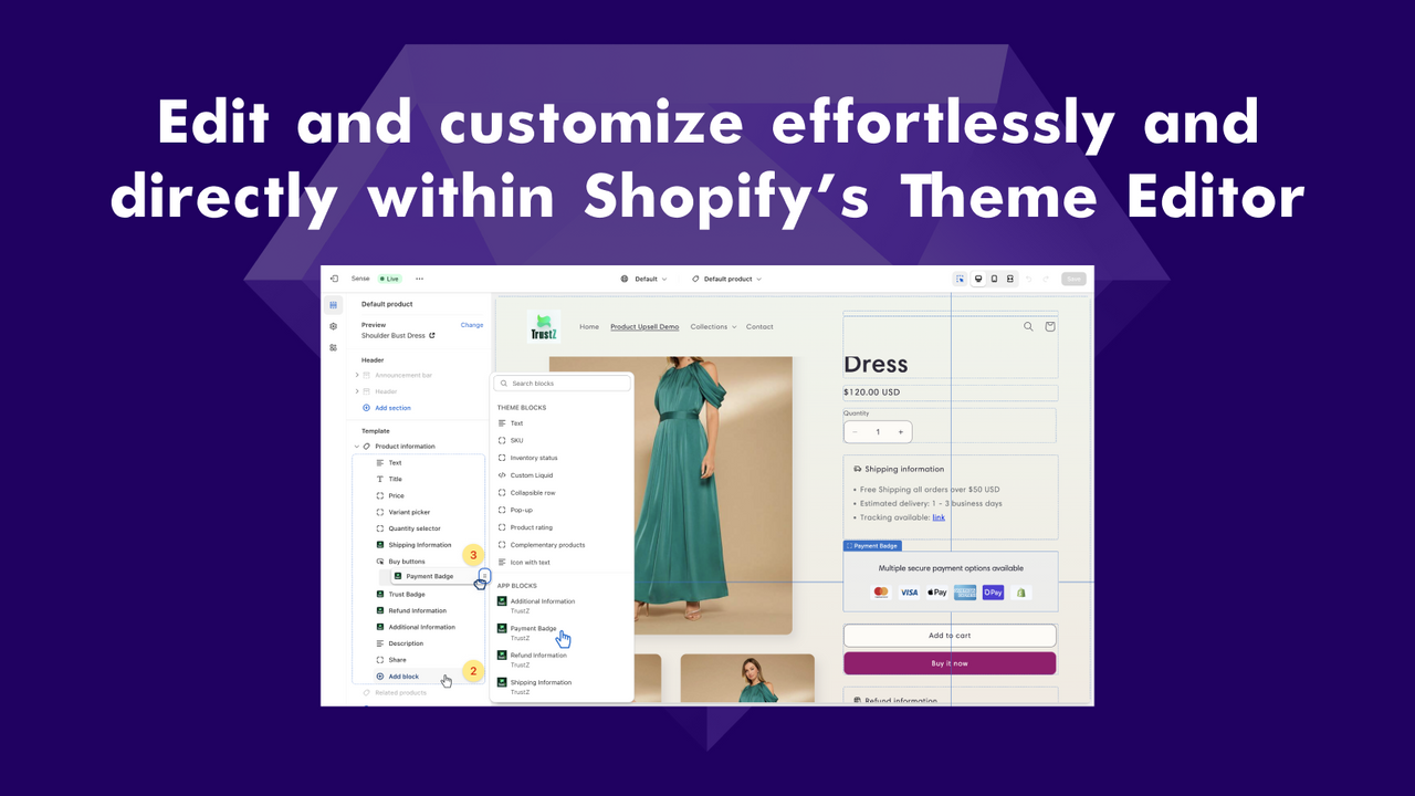 Edit and customize effortlessly and directly within Shopify's Th