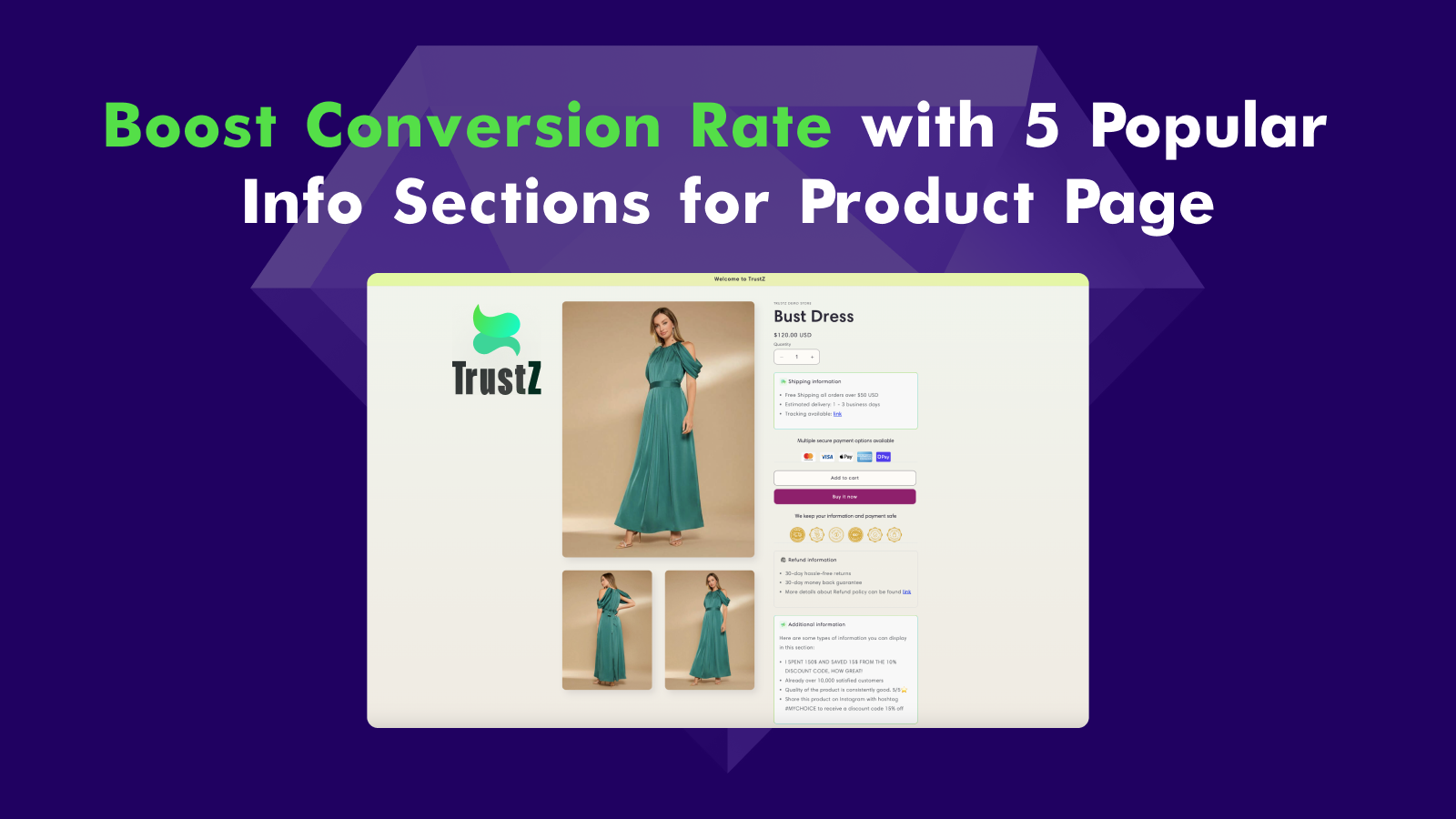 Boost conversion rate with 5 popular info sections for Product p