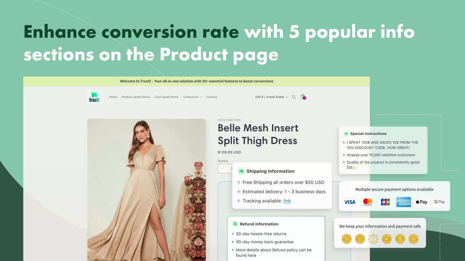Boost conversion rate with 5 popular info sections for Product p