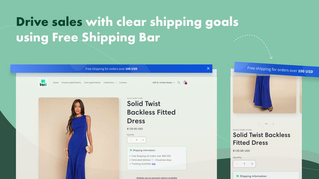 Drive sales with clear shipping goals using Free Shipping Bar