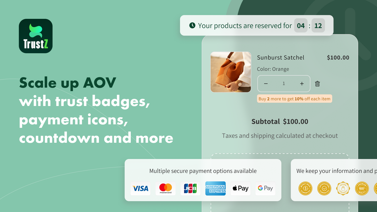 Scale up AOV with trust badges, payment icons, countdown & more