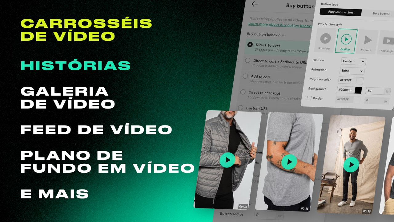 Vídeo shoppable, criador, galeria, slideshow