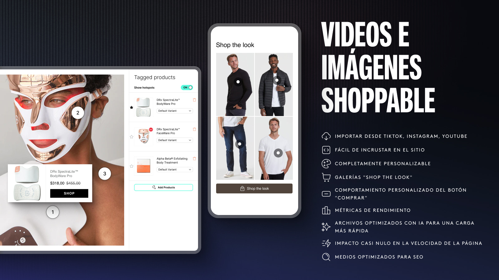 Shop app video, Shop minis, hotspot imágenes shoppable.