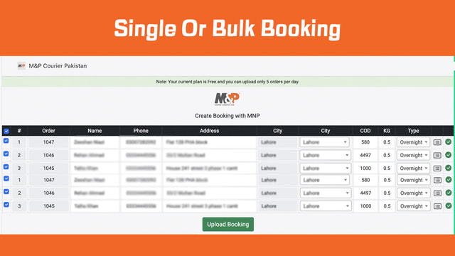 Single or Bulk Booking