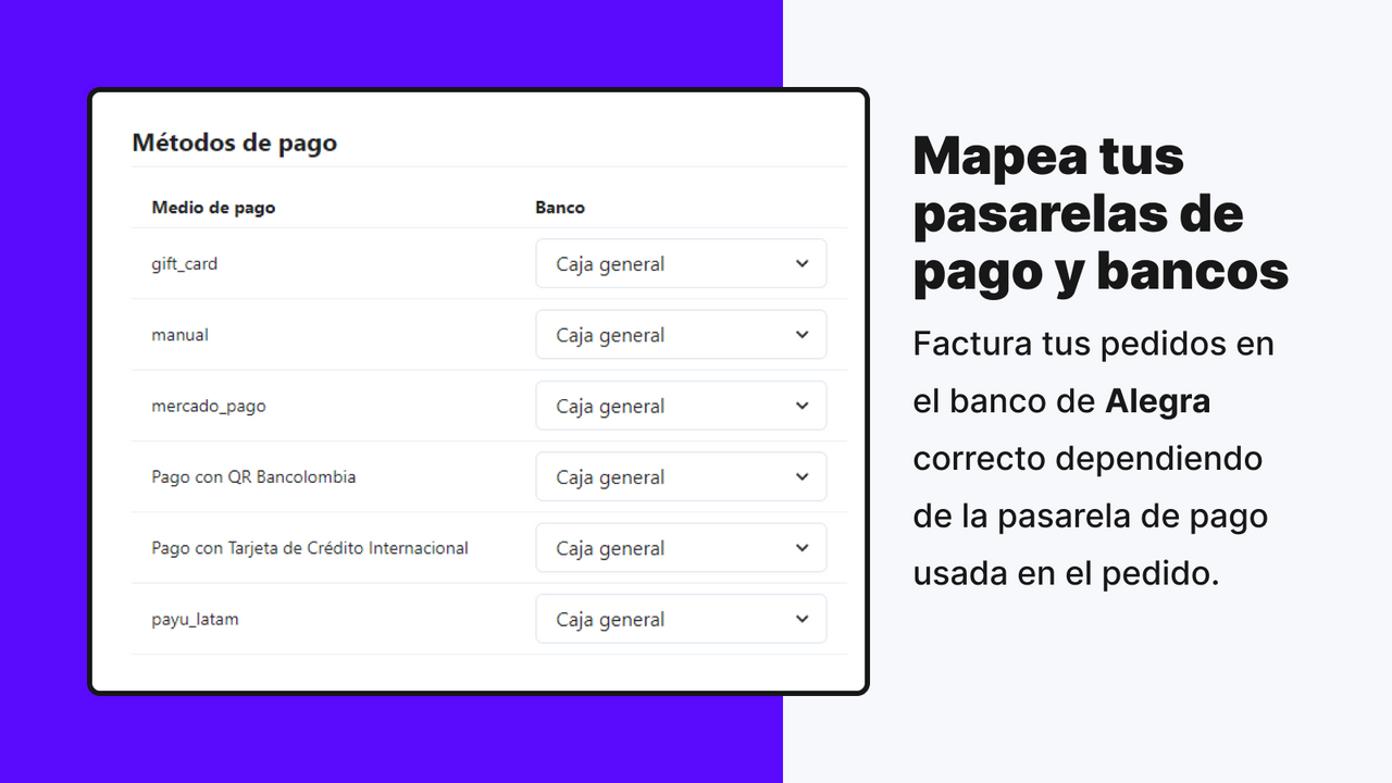 Configuración de pasarelas integración Alegra