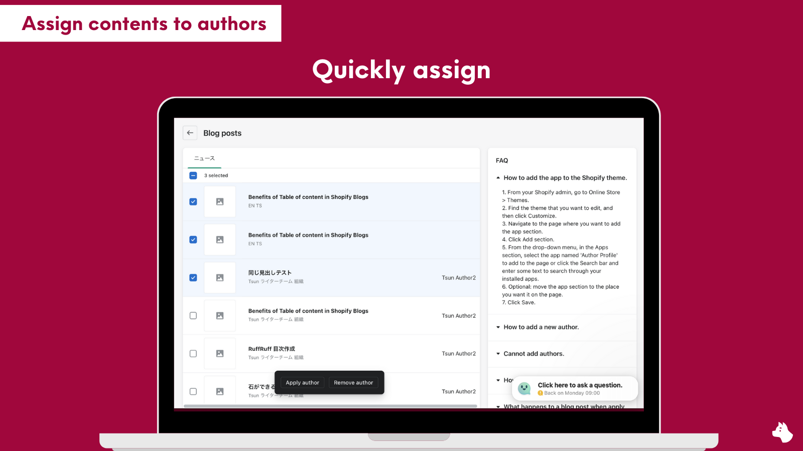 Quickly Assign contents to authors