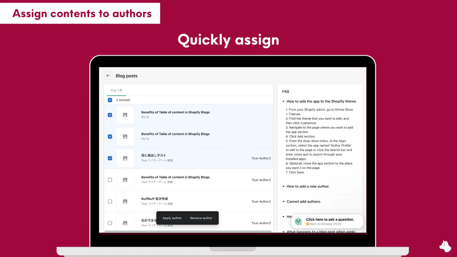 Quickly Assign contents to authors