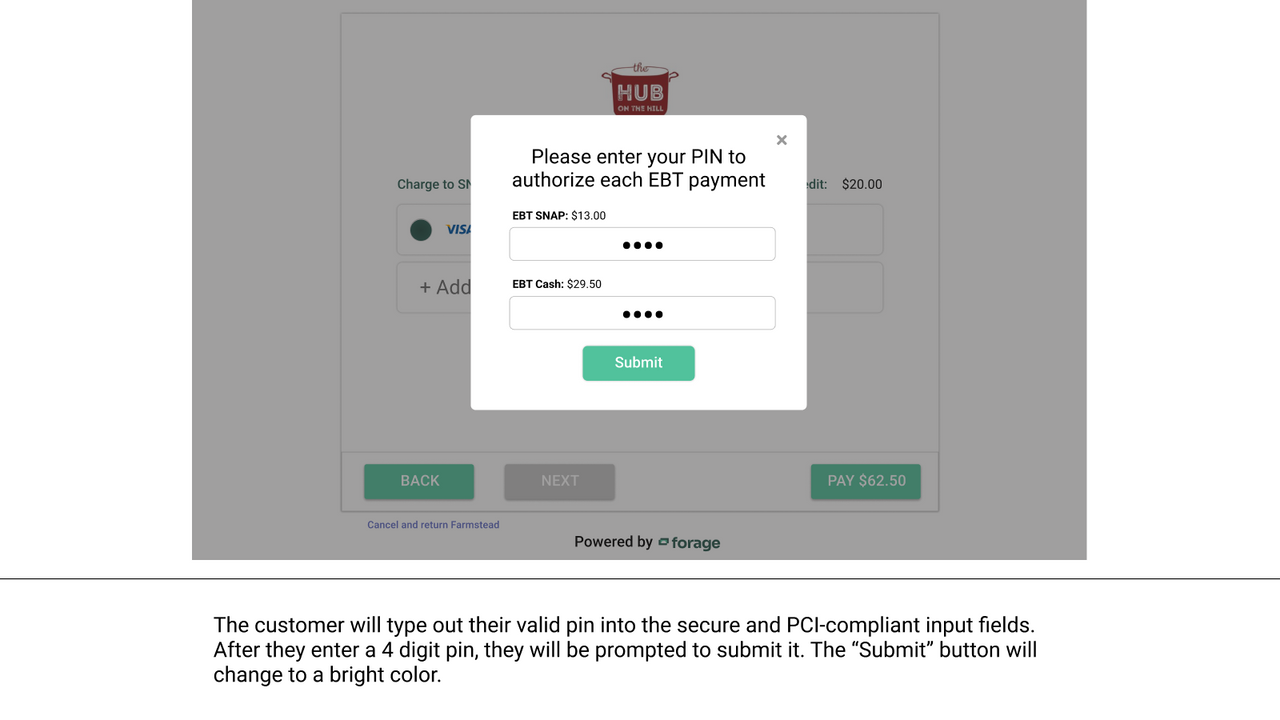 A customer enters their EBT pin to complete payment