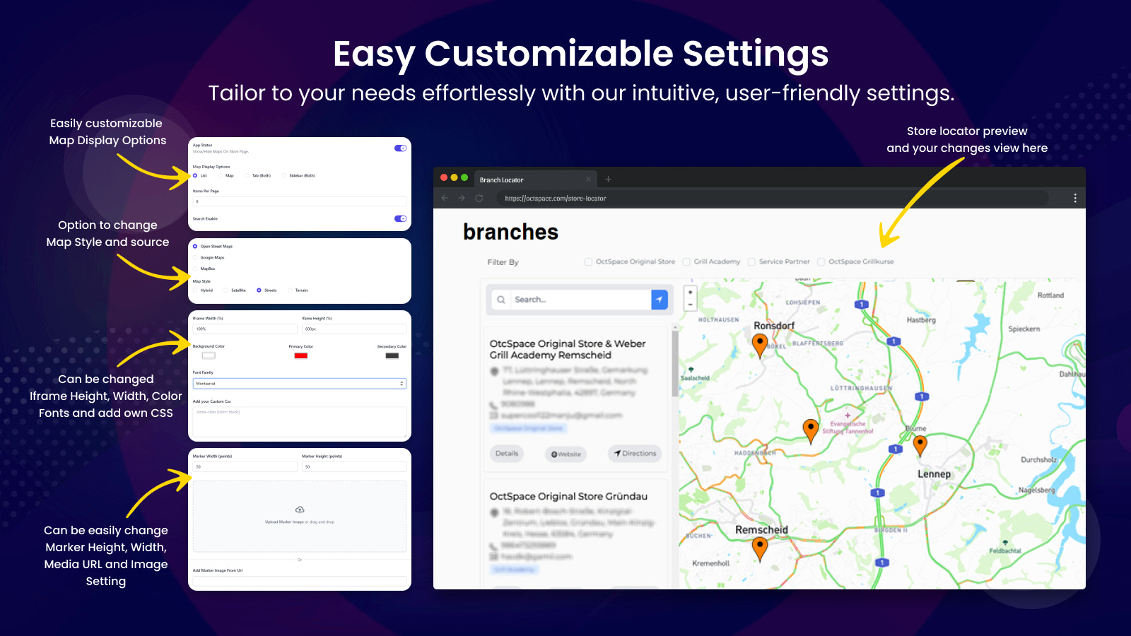 OctSpace Store Branch Locator - Vue mobile et de bureau