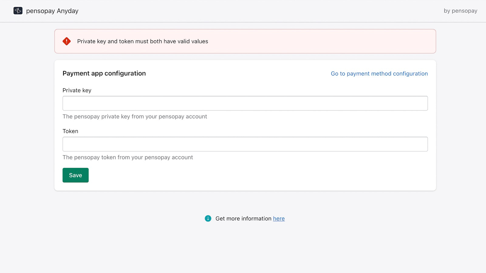 The pensopay payment app validates entered data