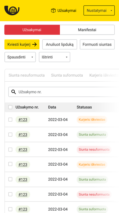 Mobiele bestellingen lijst pagina