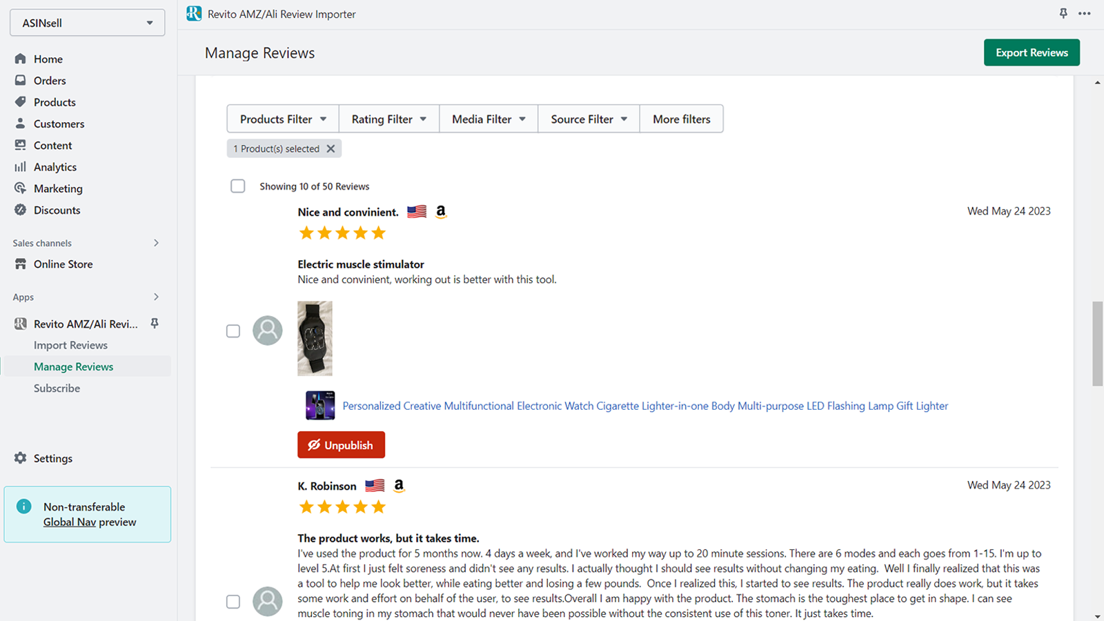 Revito AMZ AliExpress Reviews Screenshot