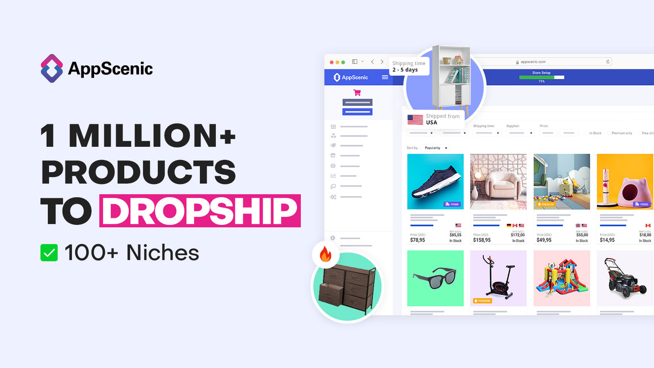 Large product selection of products to dropship via Appscenic