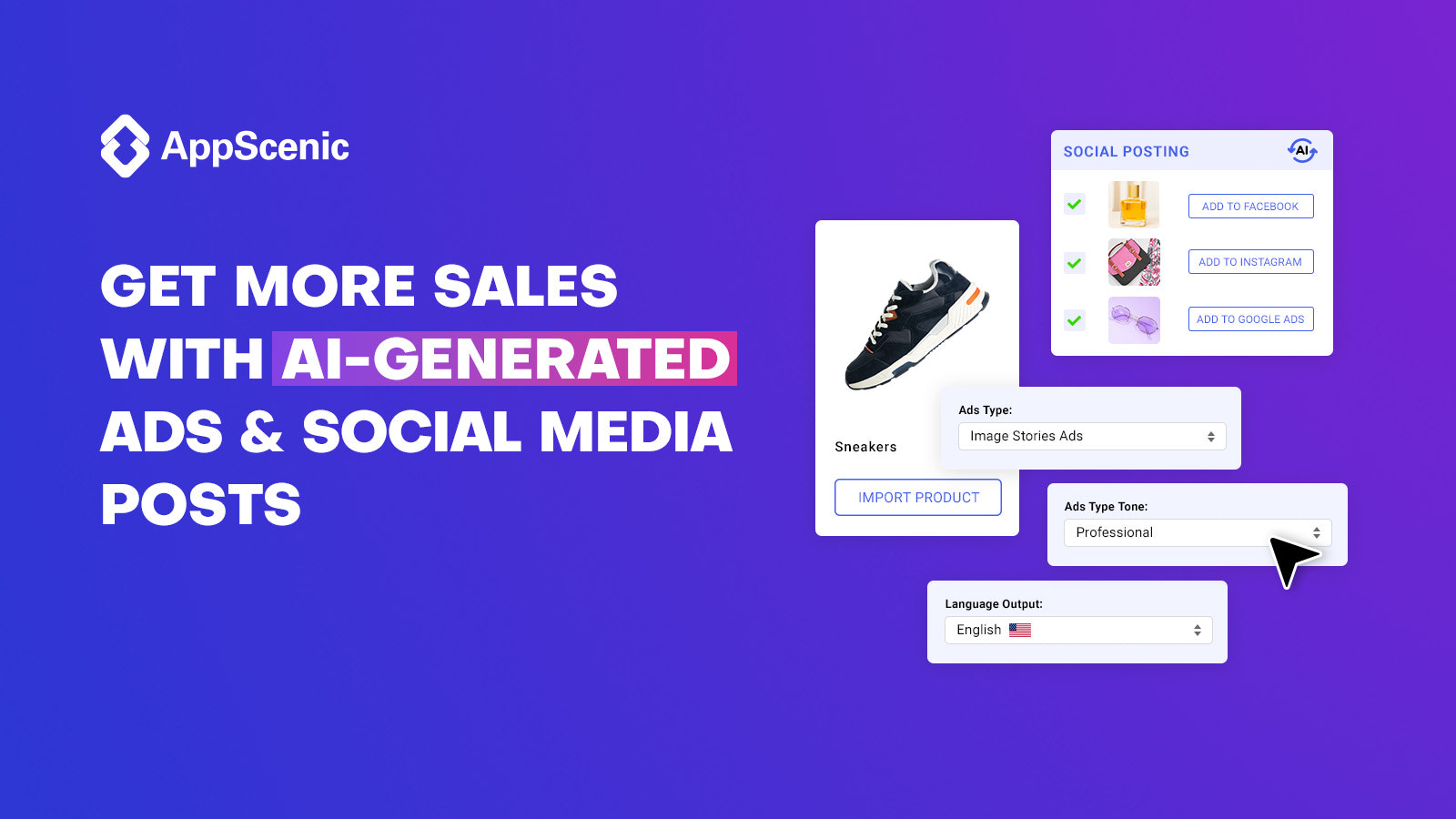AI ads and AI social media for dropshippers with Appscenic