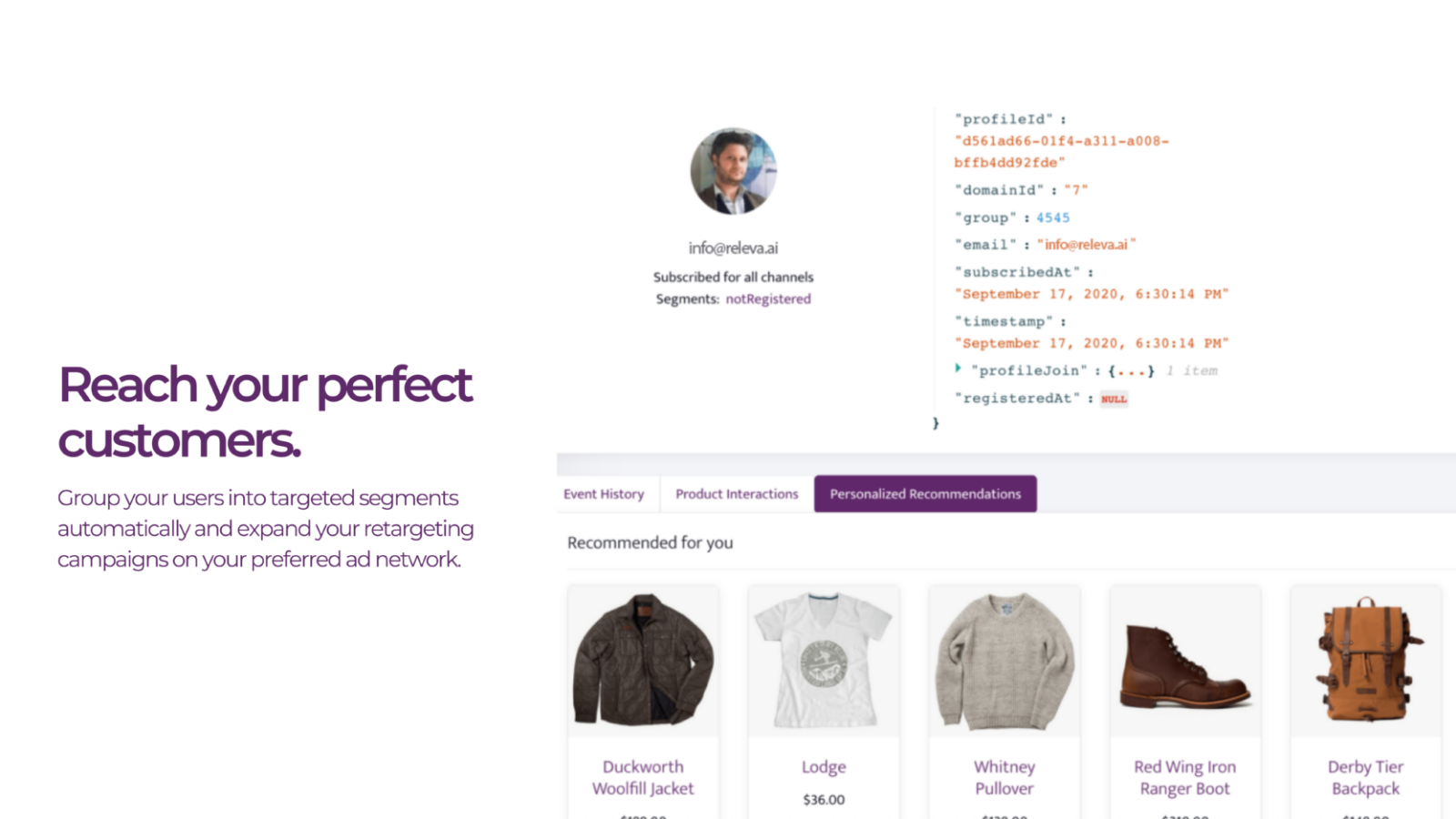 Customer profile page and personalized recommendation.