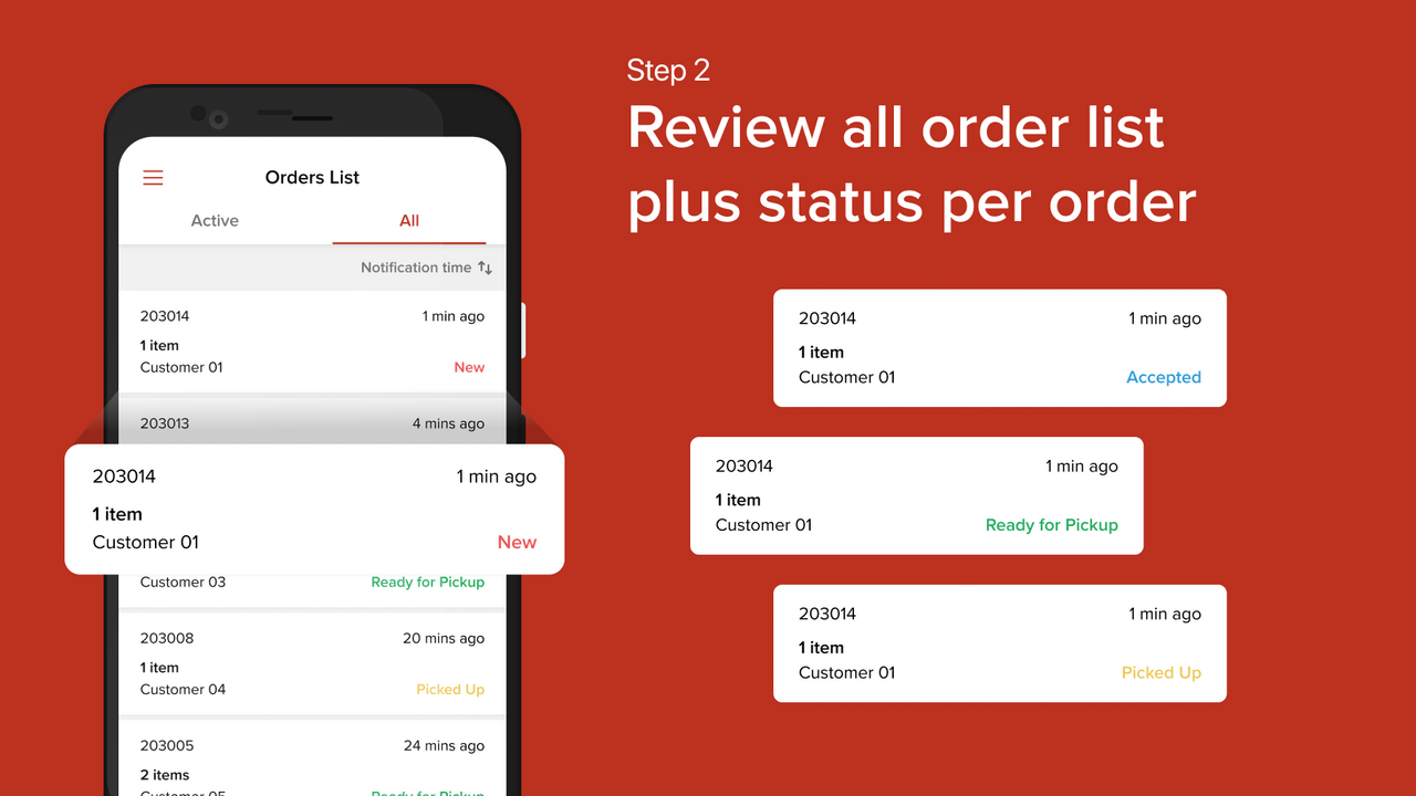 Review all order list plus status per order