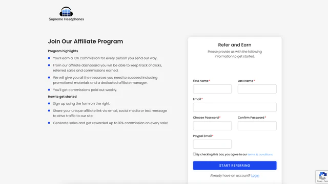 affiliate sign up page