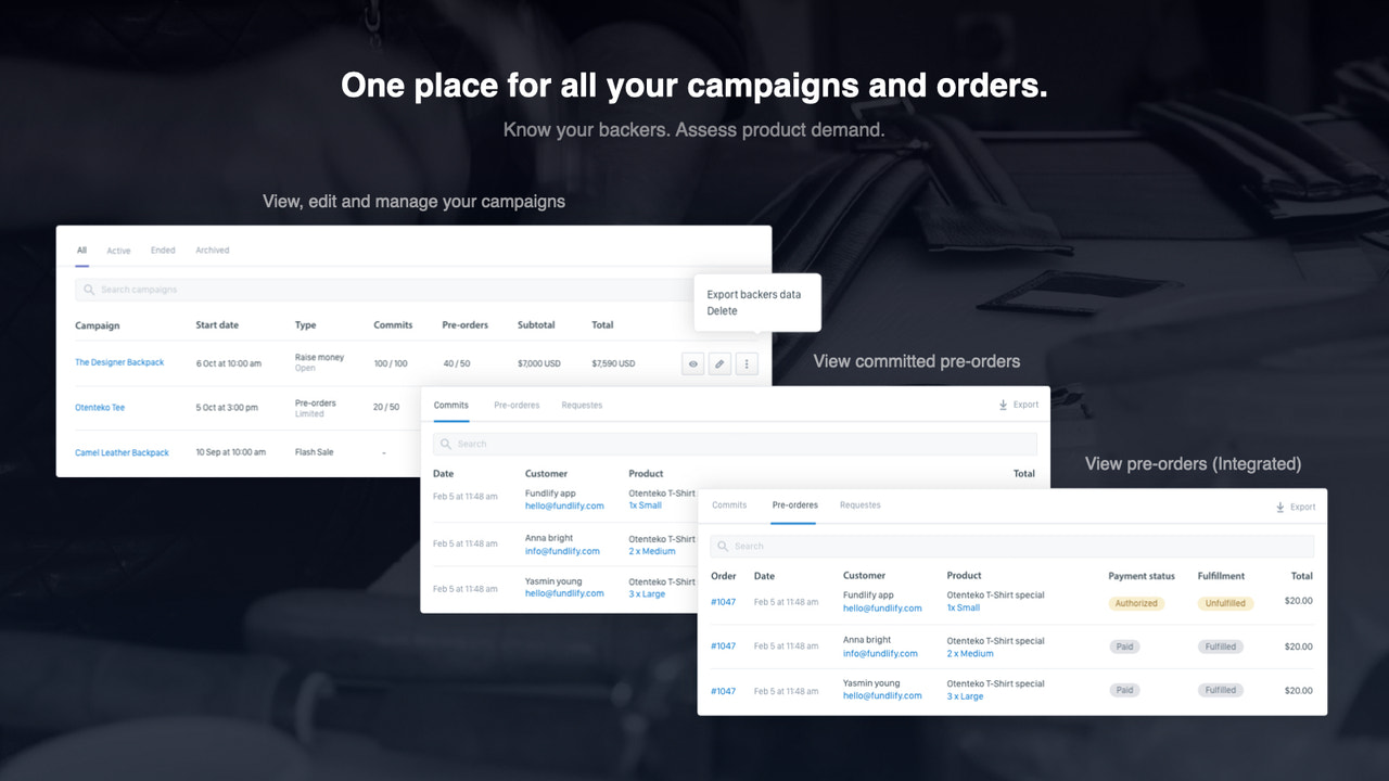 One place for all your campaigns and orders.
