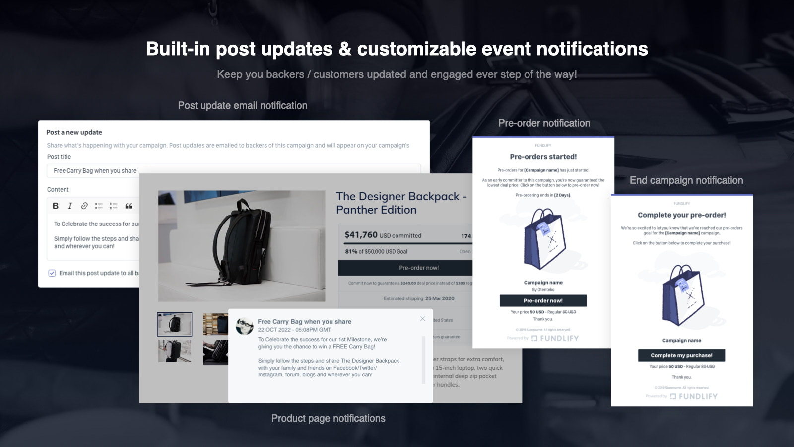 Ingebouwde post updates & aanpasbare event notificaties