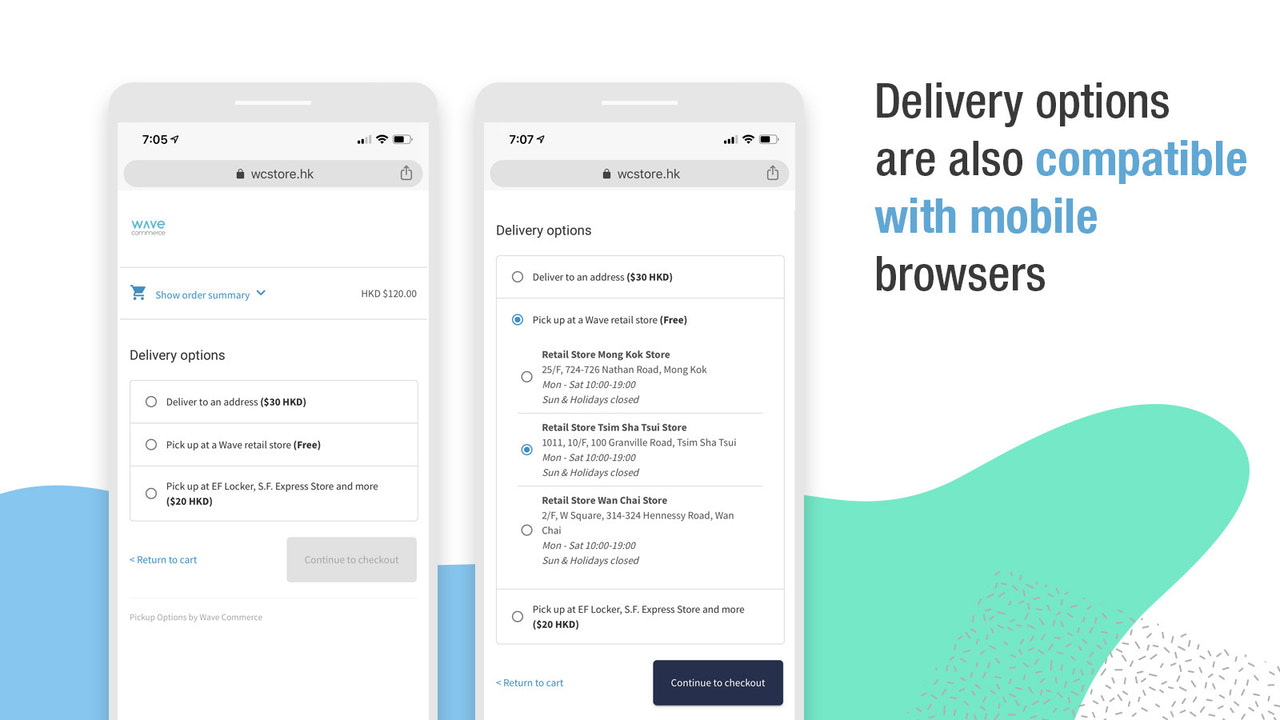 Delivery options are also compatible with mobile browsers