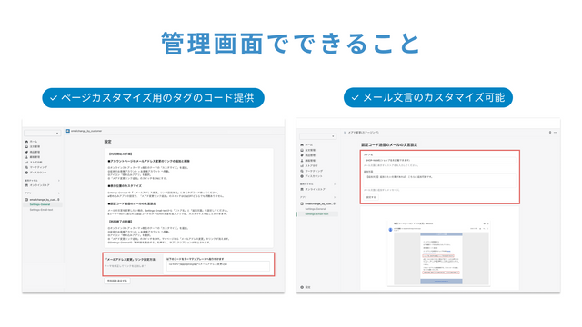 メールアドレスの変更は、コードによる認証で行います。