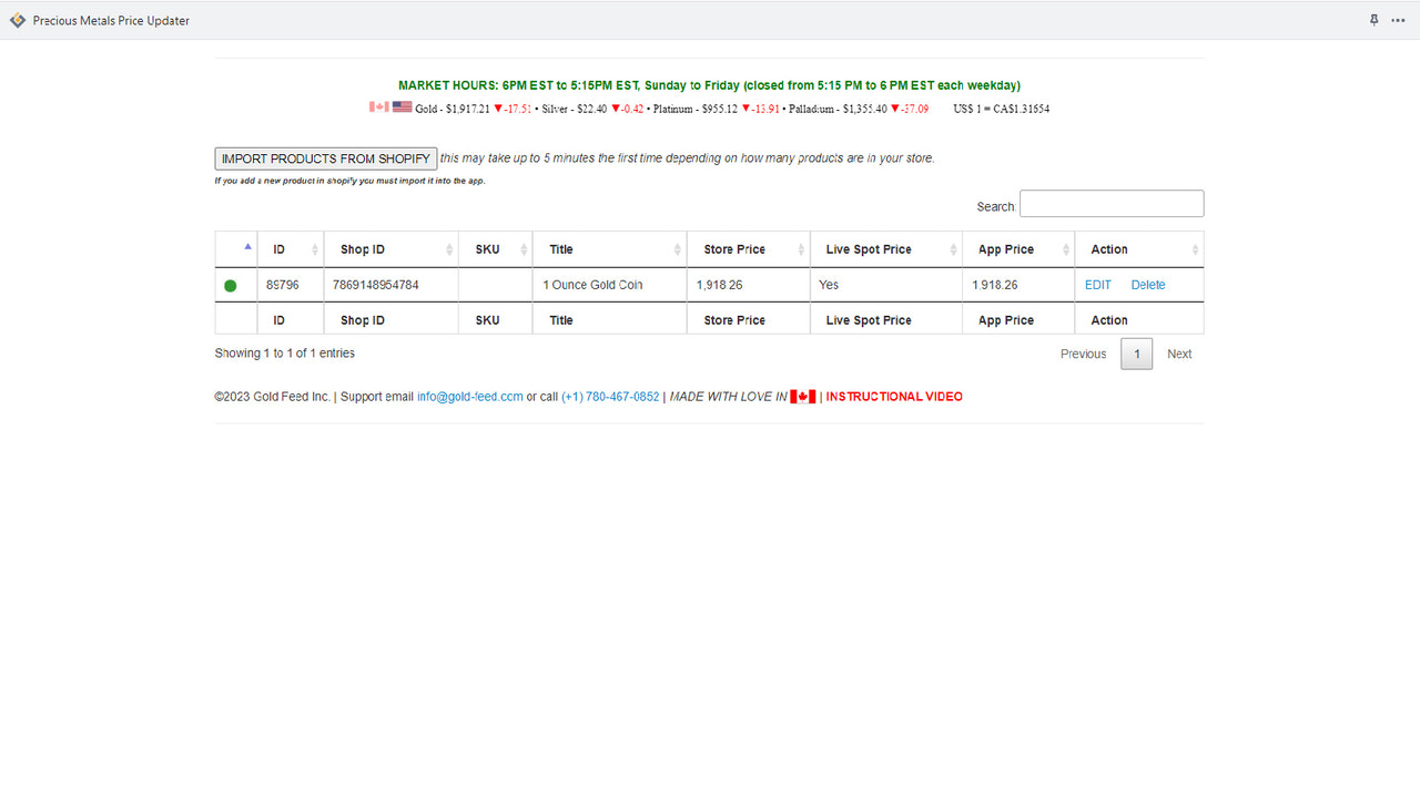 List of products after integrating spot configuration & markup.