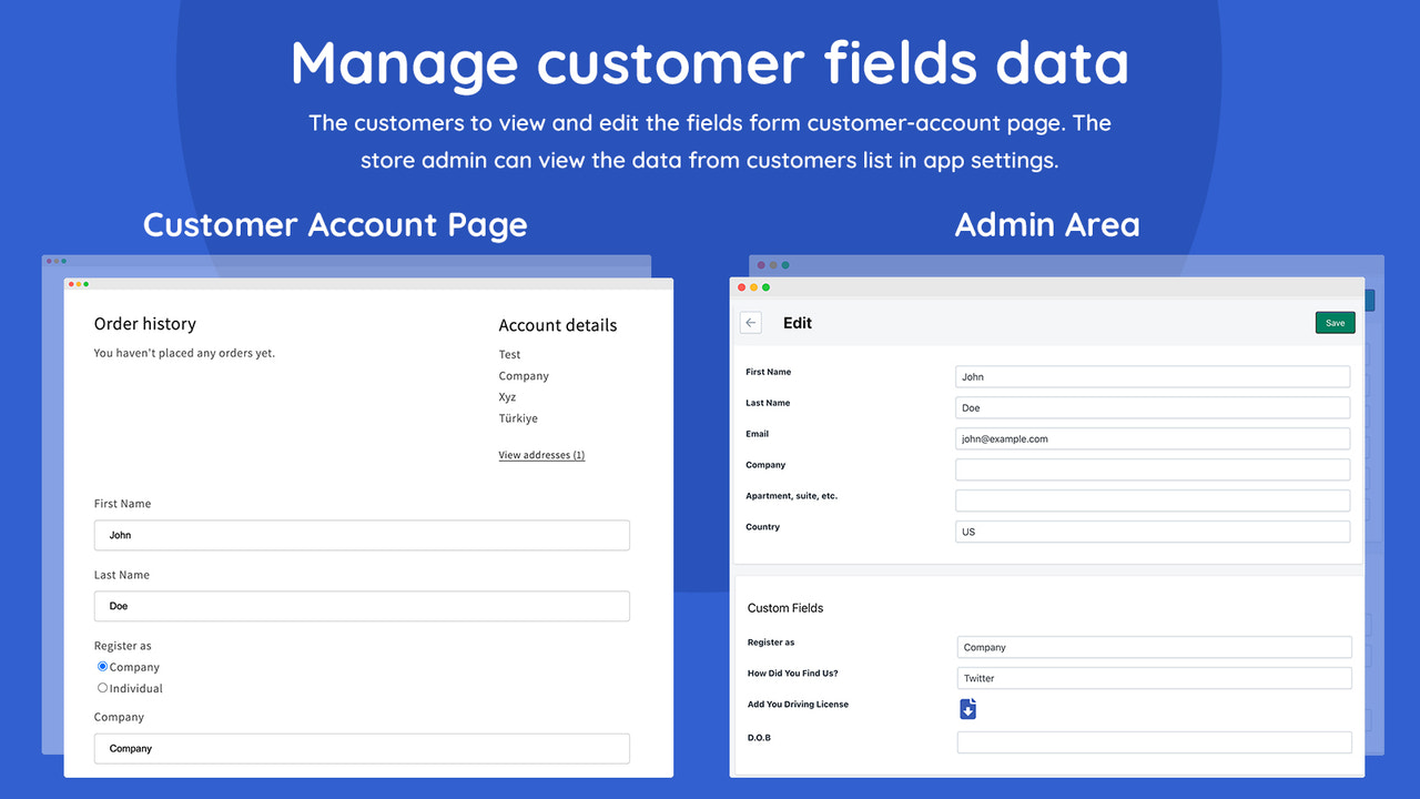 Administrer data for kundefelter