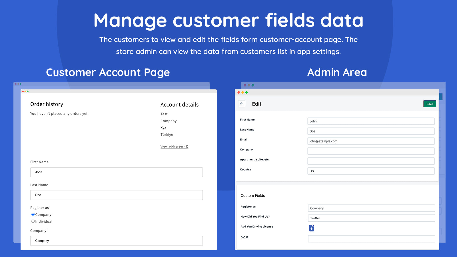 Manage customer fields data