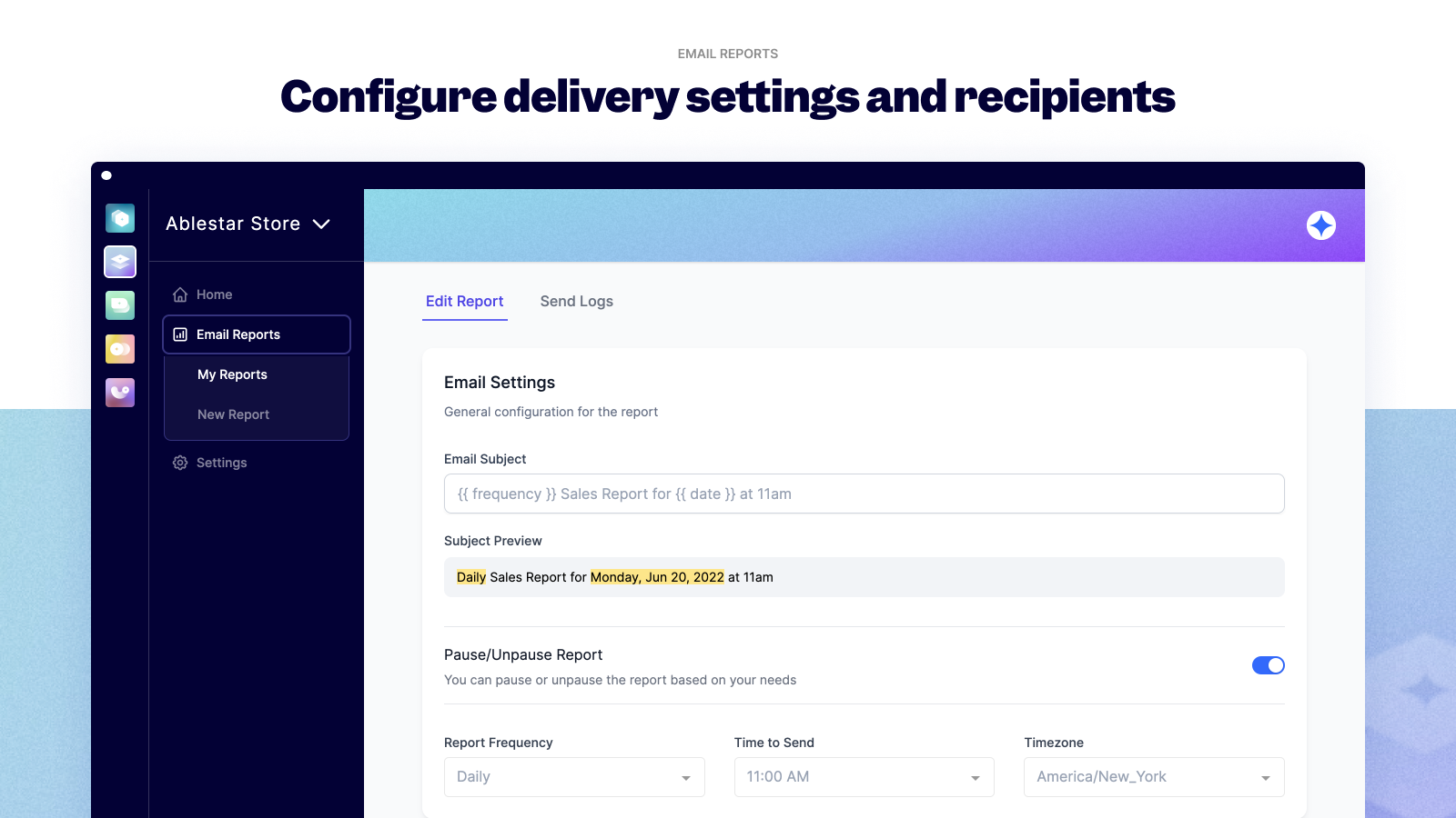 Elija la configuración de entrega para los informes de correo electrónico de Shopify