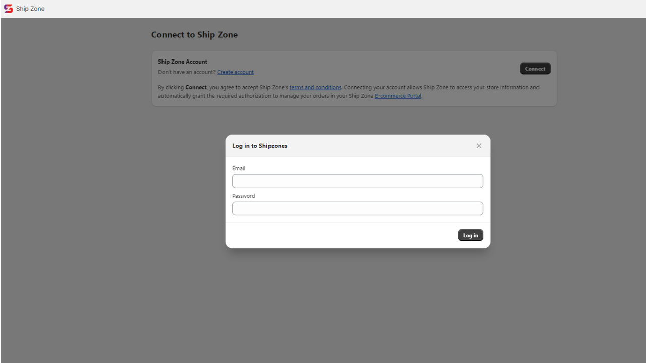 Log in with your Ship Zone's account