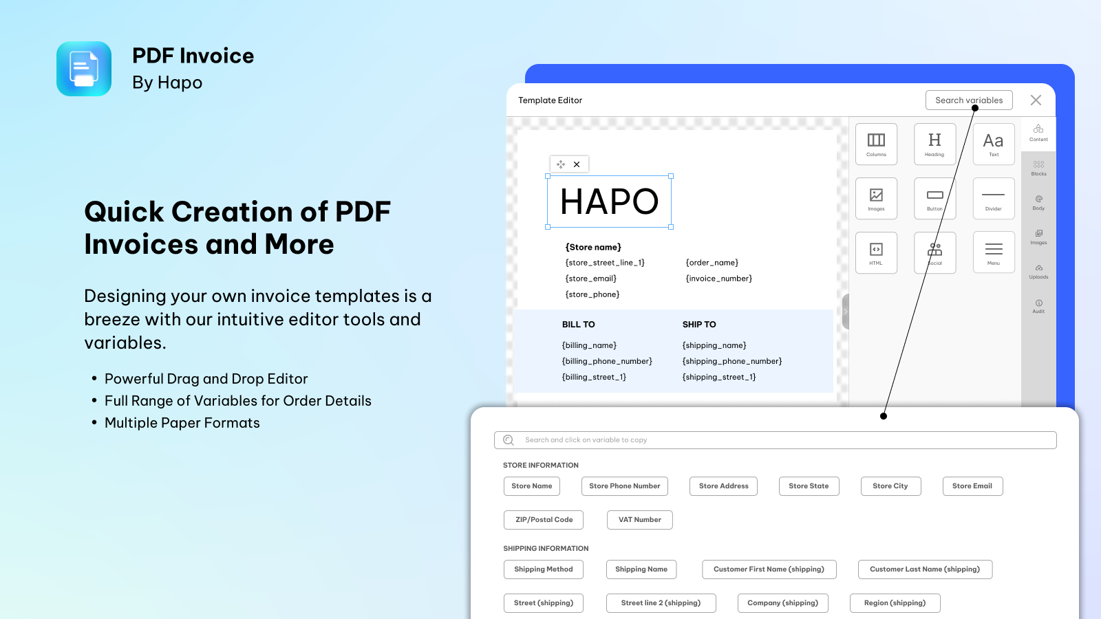 HAPO Order Printer PDF Invoice Screenshot