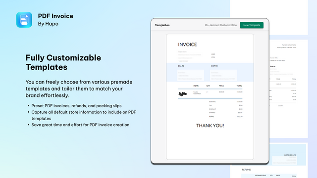 Fullt anpassningsbara PDF Invoice-mallar