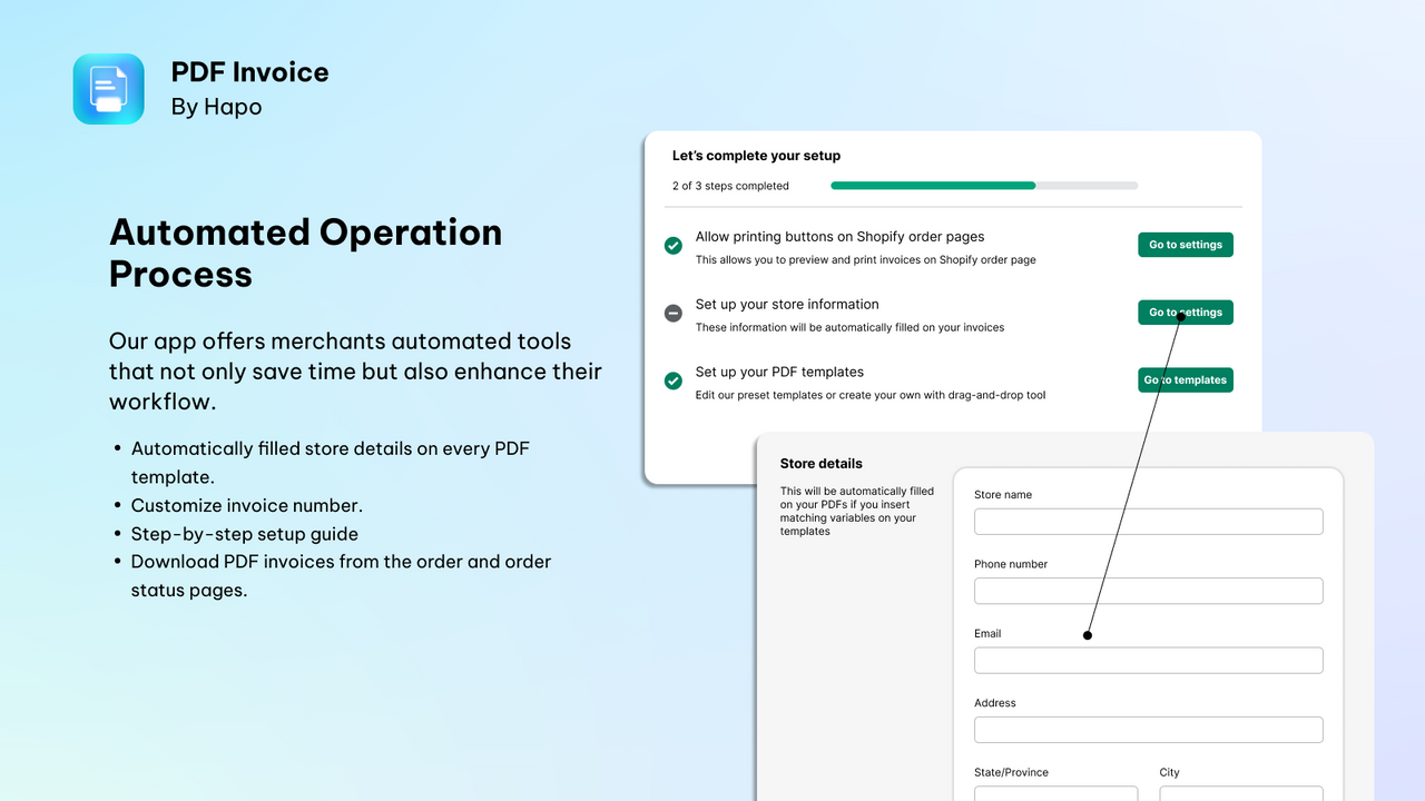 Tableau de bord de l'application HAPO PDF Invoice