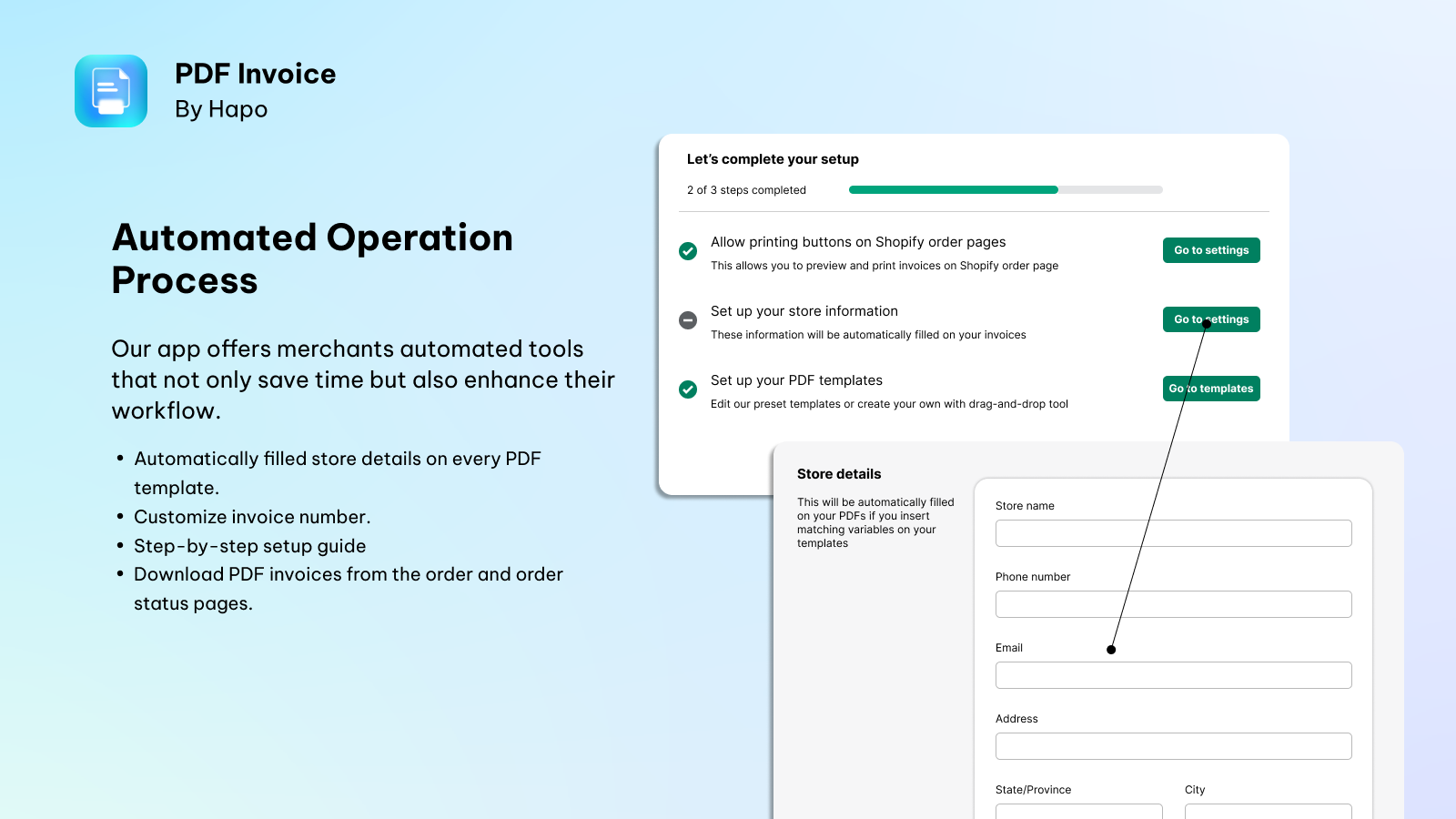 Painel do aplicativo HAPO PDF Invoice