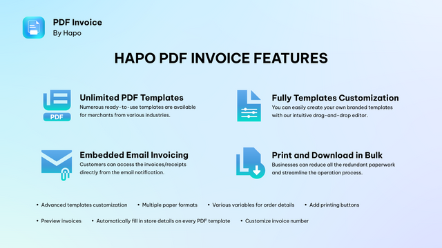 De huvudsakliga funktionerna i HAPO PDF Invoice 