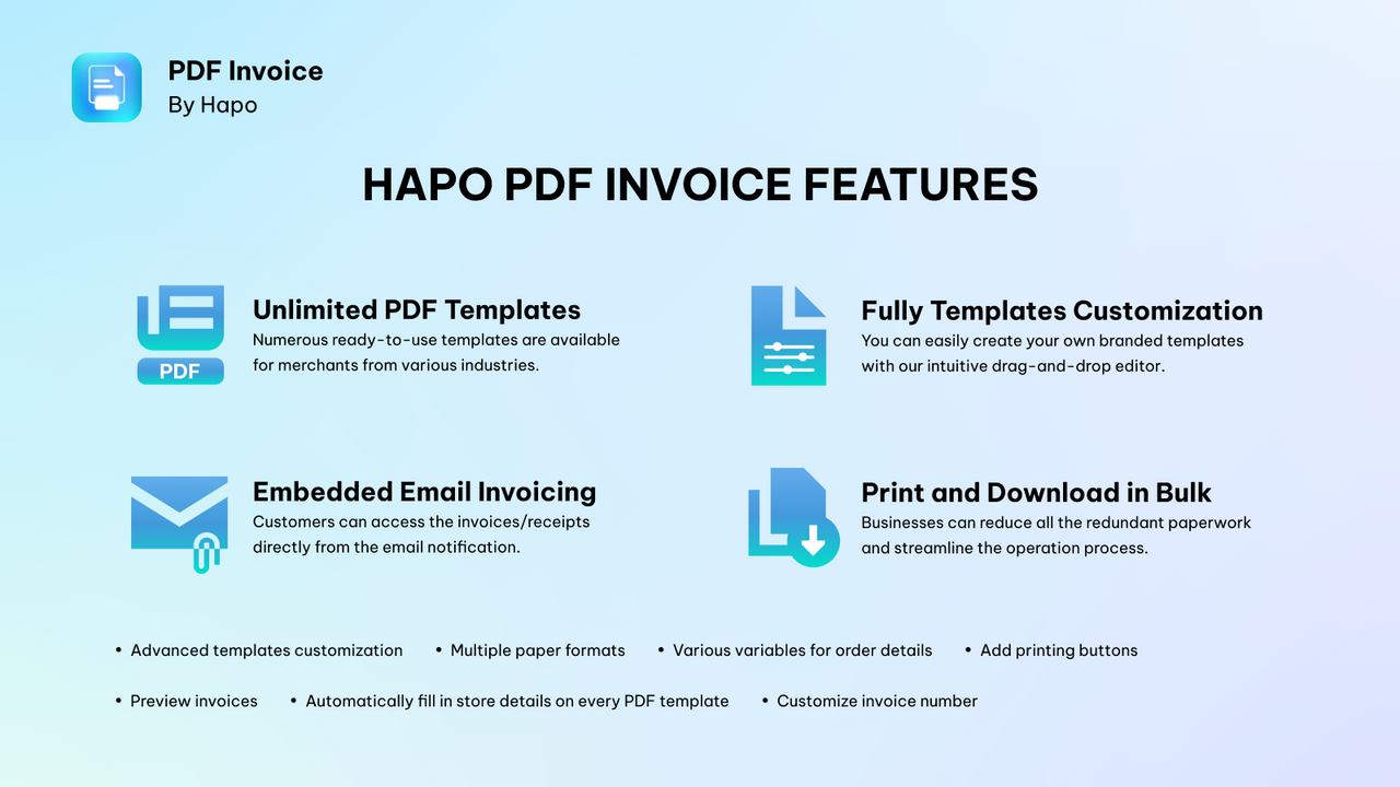 De huvudsakliga funktionerna i HAPO PDF Invoice 