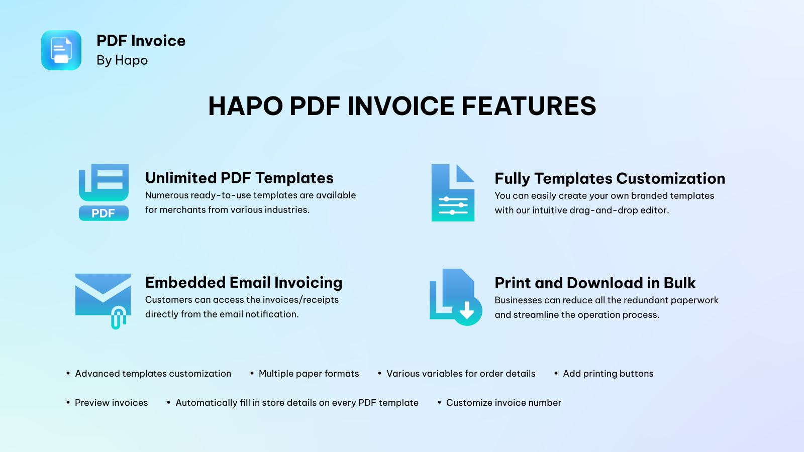 De huvudsakliga funktionerna i HAPO PDF Invoice 