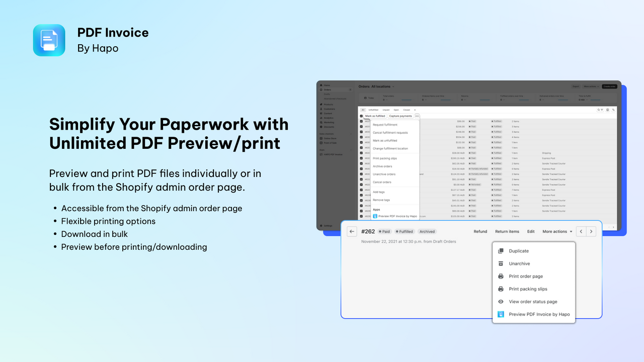 Unlimited PDF invoice preview and print
