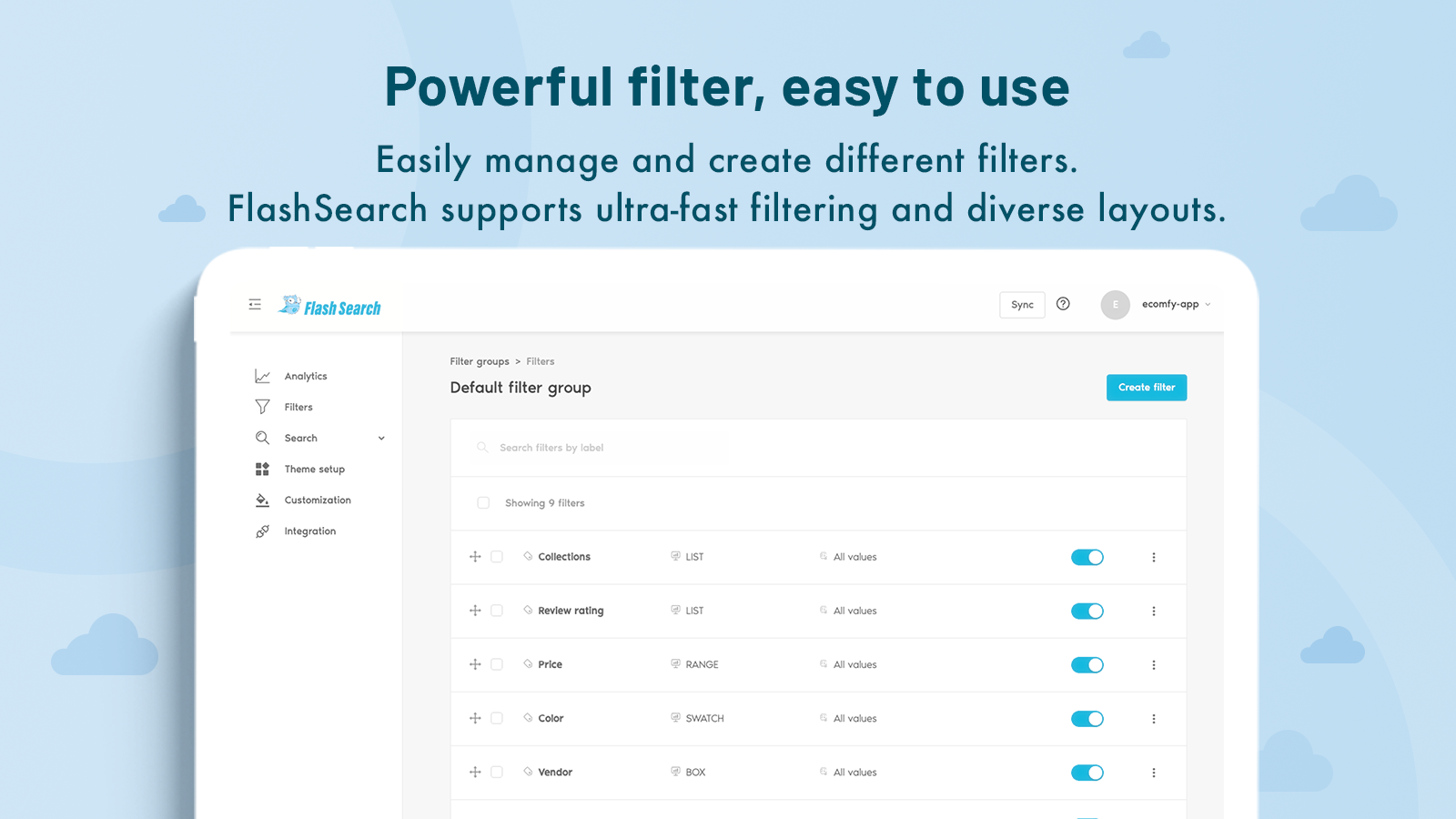 Filtre dynamique et facile à utiliser