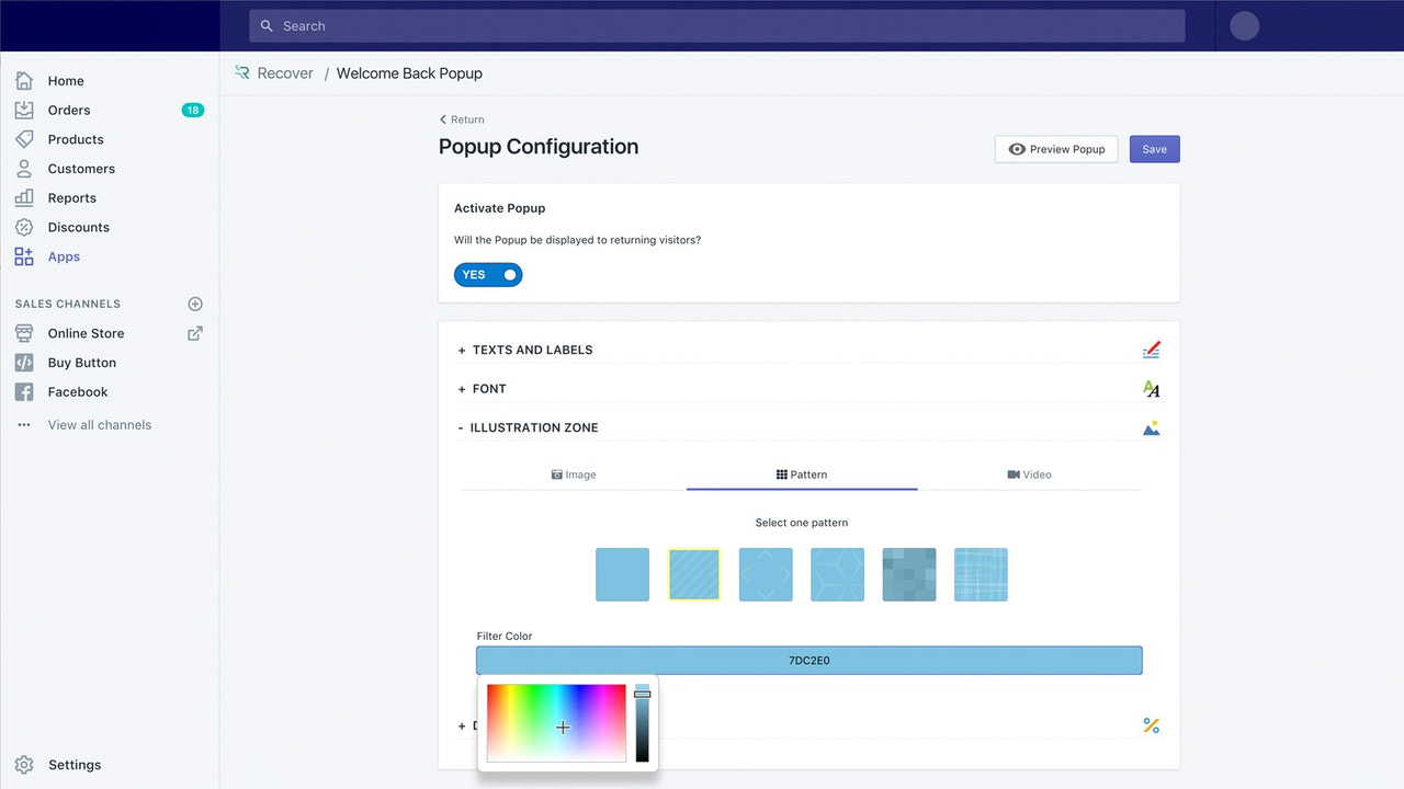 Configuration du Pop-Up de Retour