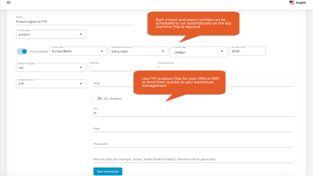 Exporte para CSV, XML, XLSX, e use FTP/FTPS