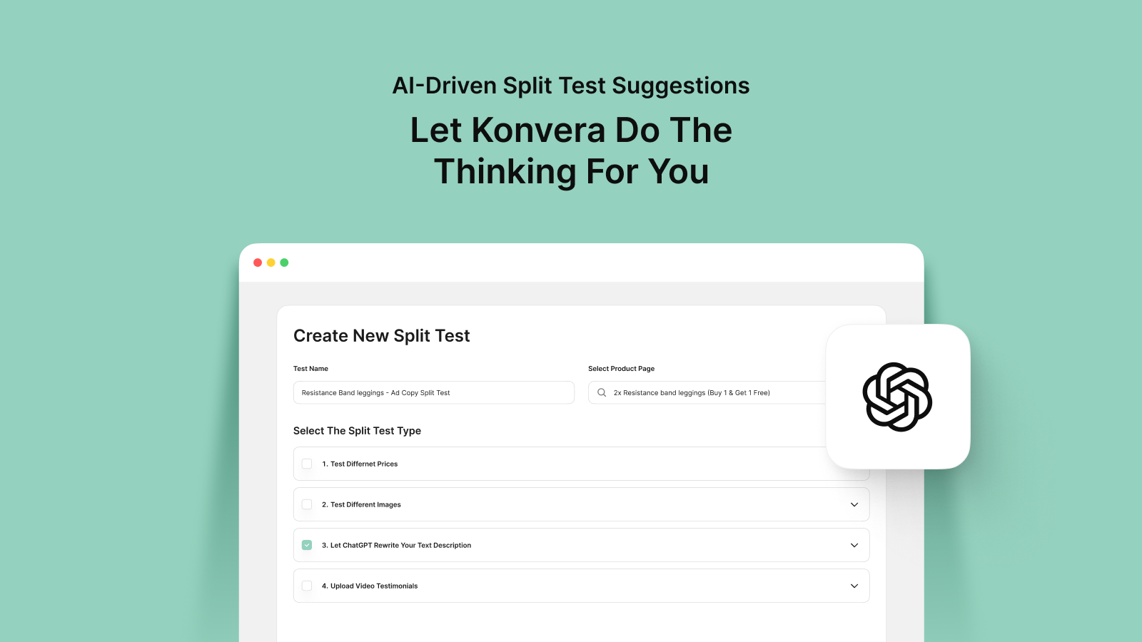 Konvera: A/B Testing Screenshot